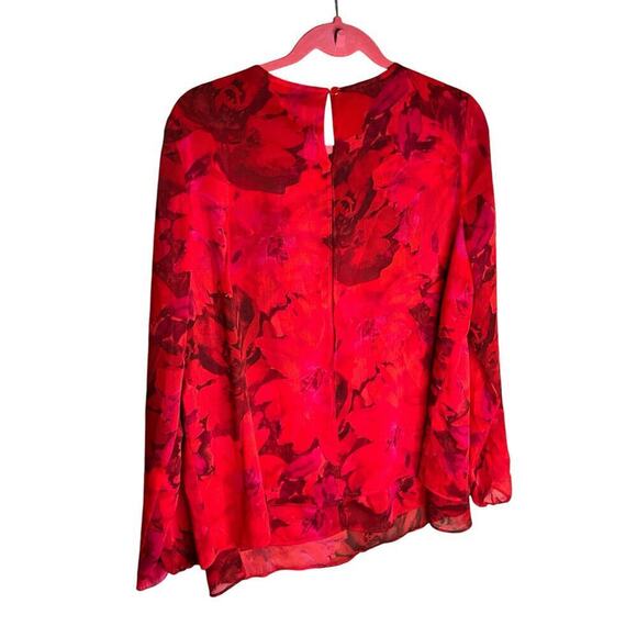 Anne Klein Top Long Sleeves Round Neck Floral Red Rose Womens Size Large NWT - Picture 2 of 4